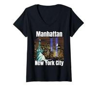 Femme Manhattan New York City Statue de la Liberté Souvenir USA Men T-Shirt avec Col en V