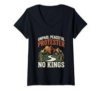 Femme Manifestant Pacifique Non payé No Kings Funny Pro Democracy T-Shirt avec Col en V