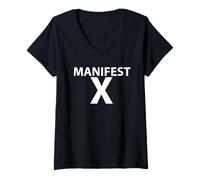 Femme Manifestation Mindset Spiritual Motivation Manifest X T-Shirt avec Col en V