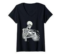 Femme Manta Ray Squelette Mantaray Halloween T-Shirt avec Col en V