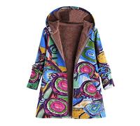 Femme Manteau à Capuche Coat ÉPaissir Hiver Chaud Grand Taille Polaire Vintage Elegant Vestes Fausse Fourrure Zipper Sexy Casual à La Mode Veste à Imprimé Parka Pardessus (2XL(EU46, Bleu)