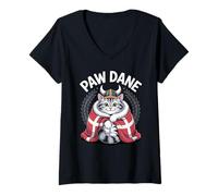Femme Manteau Chat Viking Danois en Fourrure - Paw Dane Nordic Heritage T-Shirt avec Col en V