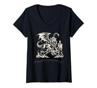 Femme Manticore Dark Fantasy Monstre Médiéval Mythique Créature T-Shirt avec Col en V