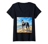 Femme Mantle Dogue Allemand Sunny Beach T-Shirt avec Col en V