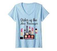 Femme Maquillage 3ème Anniversaire Sister of The Miss Threenager T-Shirt avec Col en V