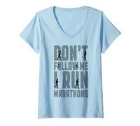 Femme Marathonien Ne me suis Pas, Je Cours des Marathons T-Shirt avec Col en V