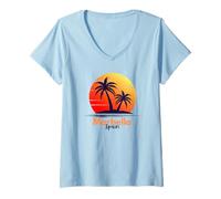 Femme Marbella Coucher de Soleil Andalousie Méditerranée Palmiers Souvenir T-Shirt avec Col en V