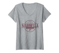 Femme Marbella Espagne - Marbella Costa Del Sol España Label T-Shirt avec Col en V