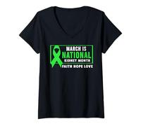 Femme March is National - Mois de Sensibilisation à la maladie des Reins T-Shirt avec Col en V
