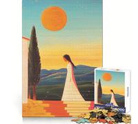 Femme Marchant au Coucher du Soleil, Puzzle de 1000 pièces pour Adolescents, Exercice de logique, Divertissement Silencieux, Bords Nets, Cadeau Festif (38x52cm)