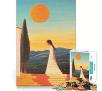 Femme Marchant au Coucher du Soleil,Puzzle de 1000 pièces pour Adolescents,Jeu cognitif,sans Espace,Ajustement Parfait,Compact et Amusant pour Les Moments de Jeu en Famille (38x26cm)