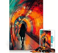 Femme Marchant dans Un Tunnel coloré Puzzle 1000 pièces pour Adultes Jeu de Concentration Découpe Laser de qualité supérieure Activité familiale Amusante en soirée (50x75cm)