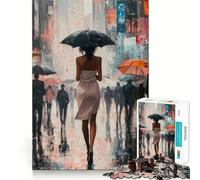 Femme Marchant sous la Pluie Puzzle de 1000 pièces pour Adolescents Stimulation Cognitive Jeu Amusant Emboîtement sûr Pas de pièces Qui se détachent Une façon captivante de Passer Le Temps (38x26cm)