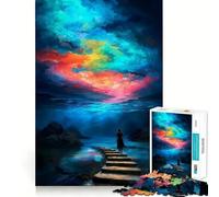 Femme Marchant vers Un Ciel coloré Puzzle de 1000 pièces pour Adultes Jeu Stimulant l'esprit Découpe Laser pour Un Assemblage Parfait Activité Amusante en Famille 50x75cm