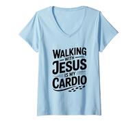 Femme Marcher avec Jésus est Mon entraînement Cardio T-Shirt avec Col en V