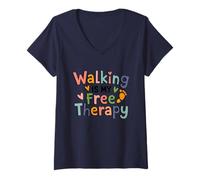 Femme Marcher, c’est ma thérapie gratuite. T-Shirt avec Col en V