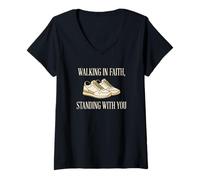 Femme Marcher dans la Foi, être à Vos côtés, communauté chrétienne T-Shirt avec Col en V