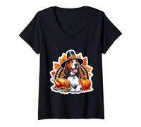 Femme Marcheur d'arbre de Thanksgiving Coonhound propriétaire de Chien Maman Papa Automne T-Shirt avec Col en V