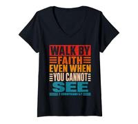 Femme Marchez avec Foi, ce n'est Pas par la Vue (2 Corinthiens 5:7 Vintage) T-Shirt avec Col en V