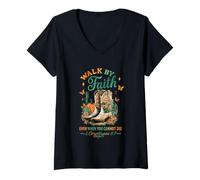Femme Marchez par la Foi même Quand Vous ne Pouvez Pas Voir T-Shirt avec Col en V