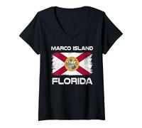 Femme Marco Island Florida Flag Design Marco Island Beach FL Drapeau T-Shirt avec Col en V