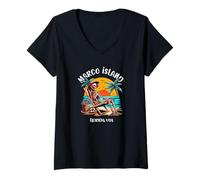 Femme Marco Island Florida Squelette drôle sous Le Soleil Chaud T-Shirt avec Col en V