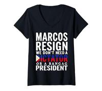 Femme Marcos démissionne NON à un dictateur ou un président de Bangag T-Shirt avec Col en V