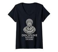 Femme Marcus Aurelius Stoïcisme Philosophie stoïcienne Philosophe Romain T-Shirt avec Col en V