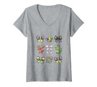 Femme Mardi Gras 2026 Chapeau de bouffon avec nœuds pour Coquette et écrevisses T-Shirt avec Col en V