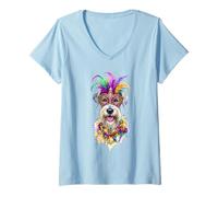 Femme Mardi Gras Bedlington Terrier Chien T-Shirt avec Col en V