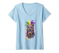 Femme Mardi Gras Chien Belge Laekenois T-Shirt avec Col en V