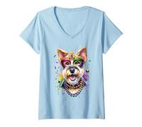 Femme Mardi Gras Glen of Imaal Terrier Chien T-Shirt avec Col en V
