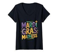 Femme Mardi Gras Madness Carnaval Parade Party Design T-Shirt avec Col en V