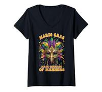 Femme Mardi Gras Masque Mascarade Manières Carnaval Parades T-Shirt avec Col en V