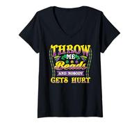 Femme Mardi Gras Throw Me Beads, and Nobody Gets Hurt Funny T-Shirt avec Col en V