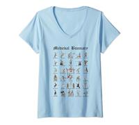 Femme Marginalia Médiéval Bunniary Lapins Bestiaire T-Shirt avec Col en V