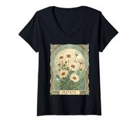 Femme Marguerite décorative pour Le Mois d'avril, Fleur T-Shirt avec Col en V