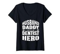 Femme Mari Papa Dentiste Héros Dentiste Dentisterie Dentistes T-Shirt avec Col en V