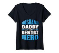 Femme Mari Papa Dentiste Héros Dentiste Dentisterie Dentistes T-Shirt avec Col en V