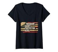 Femme Mari papa Protector Hero Force de Père Flag de camo T-Shirt avec Col en V