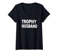 Femme Mari Trophée Phrase Humour Ironique Vie Conjugale T-Shirt avec Col en V