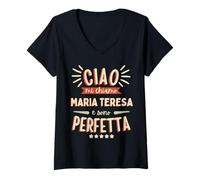 Femme Maria Teresa Idea Regalo Personalizzata Nome Divertente T-Shirt avec Col en V