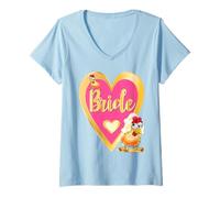 Femme Mariage EVJF Poules Poulets Anglaise Bride Mariée T-Shirt avec Col en V