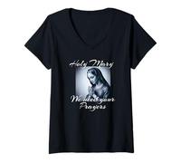 Femme Marie design, prier et tenir un chapelet T-Shirt avec Col en V