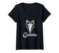Femme Marié Vintage Mariage Mariage Groomsmen Bachelor's Party T-Shirt avec Col en V