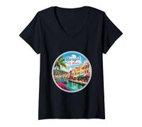 Femme Marigot St Maarten Martin, Maisons colorées T-Shirt avec Col en V