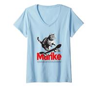 Femme MARIKE - Joli nom de fille avec un chat & un skateboard T-Shirt avec Col en V