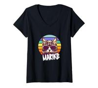 Femme MARIKE - Joli prénom de fille avec un chat cool T-Shirt avec Col en V