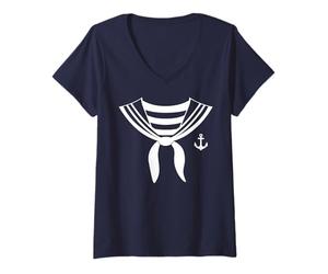 Femme Marin Costume Matelot Uniforme marinier Mariniere Marins T-Shirt avec Col en V