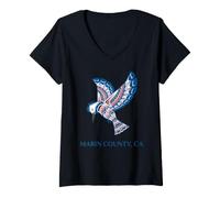 Femme Marin Marin County Kingfisher Bird California T-Shirt avec Col en V